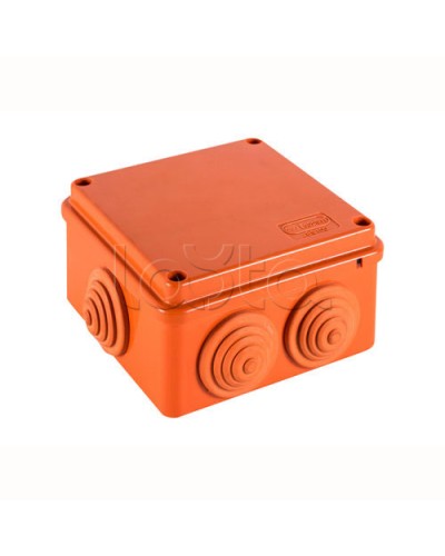 JBS100 Коробка огн. E110, о/п 100х100х55мм, без галогена, 6 вых., IP55, цвет оранж. Экопласт (43377HF) в Самаре Коробки (ОКЛ) Экопласт Pintop.ru