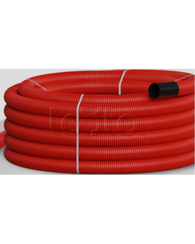 NR110 Двустен. труба ПНД гибкая откр. прокладки, SN12 с зондом, D110мм (50м) красн. Экопласт (801110HFR-UF-RD) в Самаре Труба гофрированная Pintop.ru