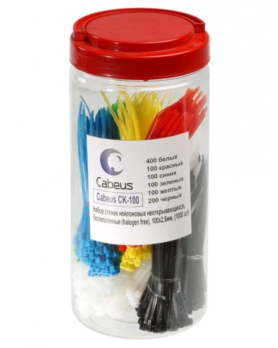 Набор стяжек нейлоновых неоткрывающихся, безгалогенные (halogen free), 100x2.5мм Cabeus CK-100 в Самаре Стяжки-хомуты Pintop.ru