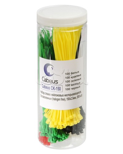 Набор стяжек нейлоновых неоткрывающихся, безгалогенные (halogen free), 150x2.5мм Cabeus CK-150 в Самаре Стяжки-хомуты Pintop.ru