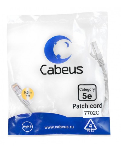 Патч-корд FTP, категория 5e, 0.3 м, экранированный, серый Cabeus PC-FTP-RJ45-Cat.5e-0.3m в Самаре Патчкорды (медные) Pintop.ru