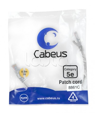 Патч-корд медный U/UTP кат.5е (0,3м) LSZH (белый) Cabeus (PC-UTP-RJ45-Cat.5e-0.3m-WH-LSZH) в Самаре Патчкорды (медные) Pintop.ru