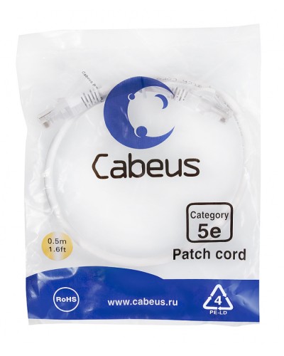 Патч-корд медный U/UTP кат.5е (0,5м) LSZH (белый) Cabeus (PC-UTP-RJ45-Cat.5e-0.5m-WH-LSZH) в Самаре Патчкорды (медные) Pintop.ru