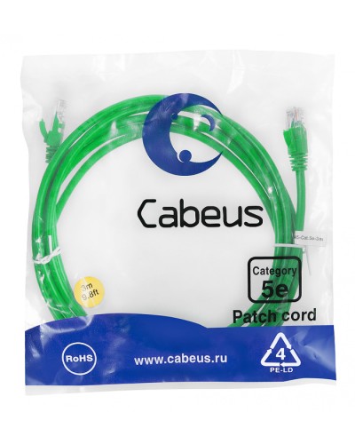 Патч-корд медный U/UTP кат.5е (3м) LSZH (зеленый) Cabeus (PC-UTP-RJ45-Cat.5e-3m-GN-LSZH) в Самаре Патчкорды (медные) Pintop.ru