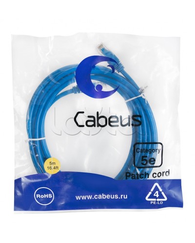 Патч-корд медный U/UTP кат.5е (5м) LSZH (синий) Cabeus (PC-UTP-RJ45-Cat.5e-5m-BL-LSZH) в Самаре Патчкорды (медные) Pintop.ru