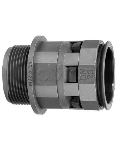 Муфта труба-коробка DN 23 мм, М32х1,5, полиамид, цвет черный (PAM23M32N) в Самаре Повороты, муфты, тройники Pintop.ru