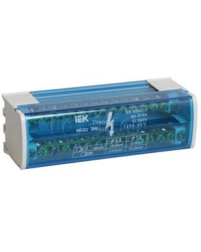 Шина «N» нулевая на DIN-рейку в корпусе 2Х15 групп IEK YND10-2-15-125 в Самаре Аксессуары для стоек и шкафов Pintop.ru