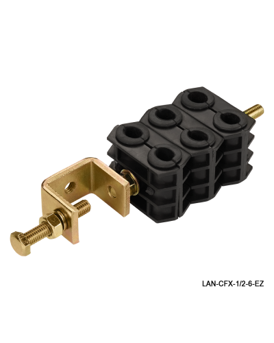 Комплект крепления для 6-ти коаксиальных кабелей диаметром 3/8-1/2, со струбциной LANMASTER LAN-CFX-1/2-6-EZ в Самаре Аксессуары для стоек и шкафов Pintop.ru