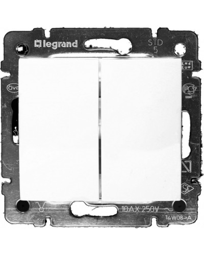 Выключатель двухклавишный 10 AX 250 В белый Valena Legrand 774405 в Самаре Аксессуары для кабель-канала Pintop.ru