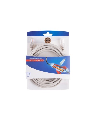 Патч-корд U/UTP RJ45-RJ45, CAT 5e, PVC, серый, 5м REXANT 06-3204 в Самаре Патчкорды (медные) Pintop.ru