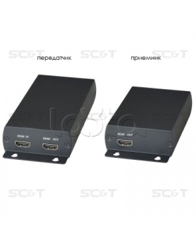 Комплект (передатчик + приёмник) для передачи HDMI по одному кабелю витой пары SC&T HE03 в Самаре Видеоусилители, Модуляторы, Делители Pintop.ru