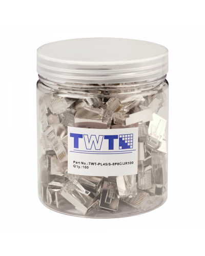 Коннектор RJ45 STP 8P8C, универсальный, cat.5e, 100 шт. в банке TWT-PL45/S-8P8C/JR100 в Самаре Коннекторы и разъемы Pintop.ru
