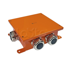 SMB120 Коробка металлическая, огн. E-110,о/п 120х120х60, 1 метал. гермоввод 14-22мм. + 3 метал. заглушки, IP66, 8P, (1,5-6 мм2), цвет оранж. Экопласт (56244E)