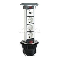 Блок розеточный встраеваемый в стол, 4 поста (45х45) IP54, с выключателем нагрузки (алюм+нерж.сталь) Экопласт 70334
