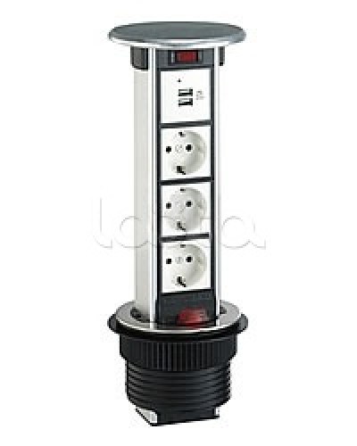 Блок розеточный встраеваемый в стол, 4 поста (45х45) IP54, с выключателем нагрузки (алюм+нерж.сталь) Экопласт 70334 в Самаре Блоки розеток Pintop.ru