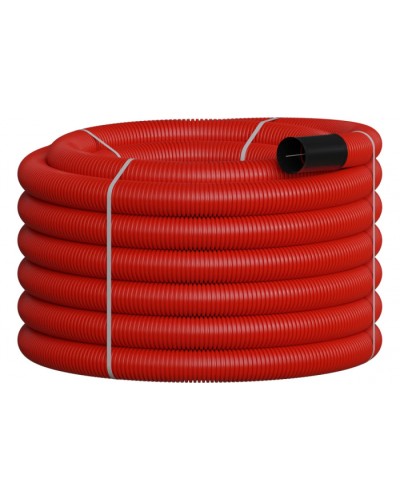 NR090 Двустенная труб.а ПНД гибкая, тип 450, SN12, с зондом, D90мм (20м) цвет красный Экопласт 801090-20 в Самаре Гладкая труба Pintop.ru