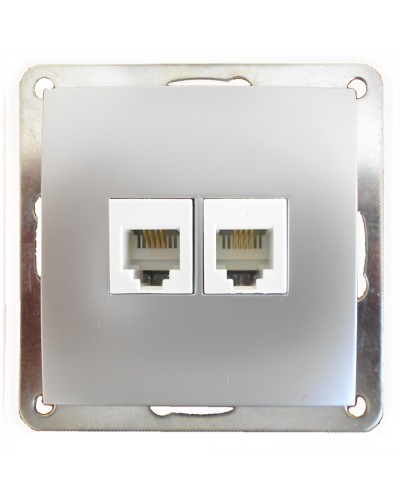 Розетка телефонная двойная 2хRJ-11 с накладкой (серебристый металлик) LK60 (865603) в Самаре Розетки компьютерные и телефонные Pintop.ru
