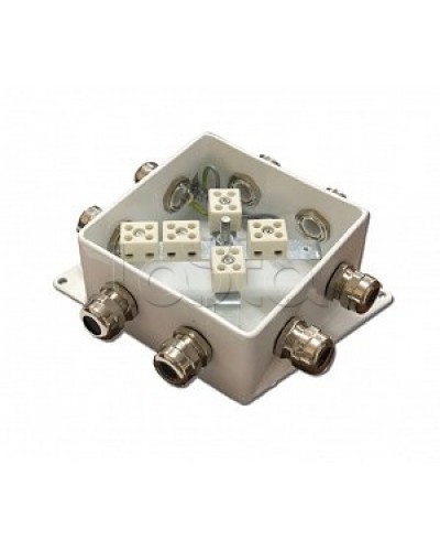 Коробка монтажная огнестойкая Гефест КМ-О (10к)-IP66-120х120, семь вводов в Самаре Распределительные коробки Pintop.ru