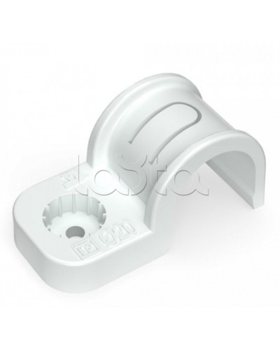 Крепеж-скоба пластиковая односторонняя для прямого монтажа белая в п/э д20 Промрукав (PR13.0377) в Самаре Держатели, клипсы, скобы Pintop.ru