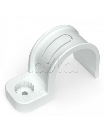 Крепеж-скоба пластиковая односторонняя для прямого монтажа белая в п/э д32 Промрукав (PR13.0379) в Самаре Держатели, клипсы, скобы Pintop.ru
