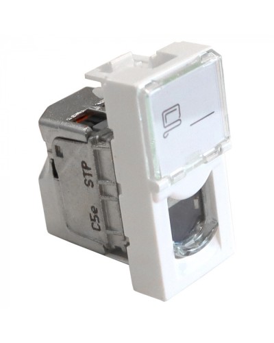 Вставка Mosaic 22.5x45, RJ-45 STP, кат.5e, со шторкой и увеличенным окном маркировки, белая LANMASTER LAN-SIP-22S5E-WH в Самаре Модули Keystone Pintop.ru